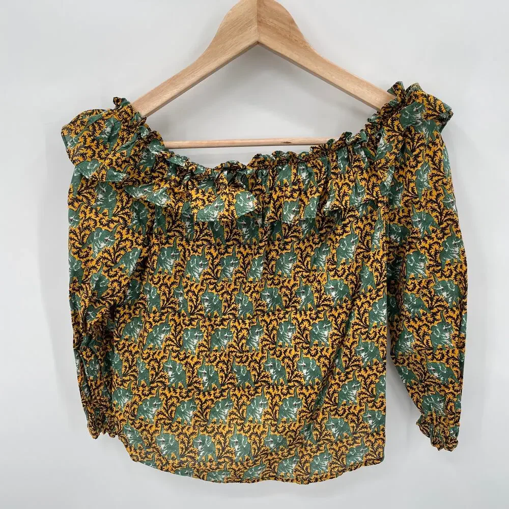 J. Crew Off The Shoulder Ratti Elephant Print Top // 4